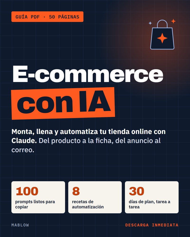 Portada de la guía E-commerce con IA: 100 prompts, 8 recetas de automatización y plan de 30 días