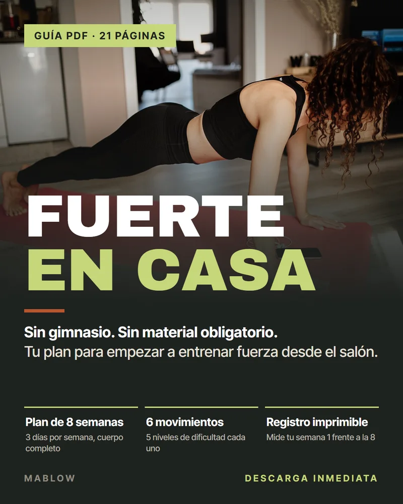 Portada de la guía Fuerte en casa, plan de 8 semanas para entrenar fuerza