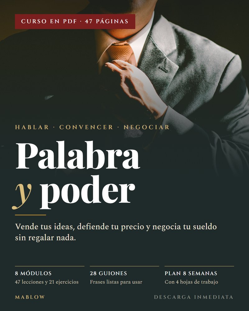 Portada del curso Palabra y poder: hombre con traje oscuro ajustándose la corbata